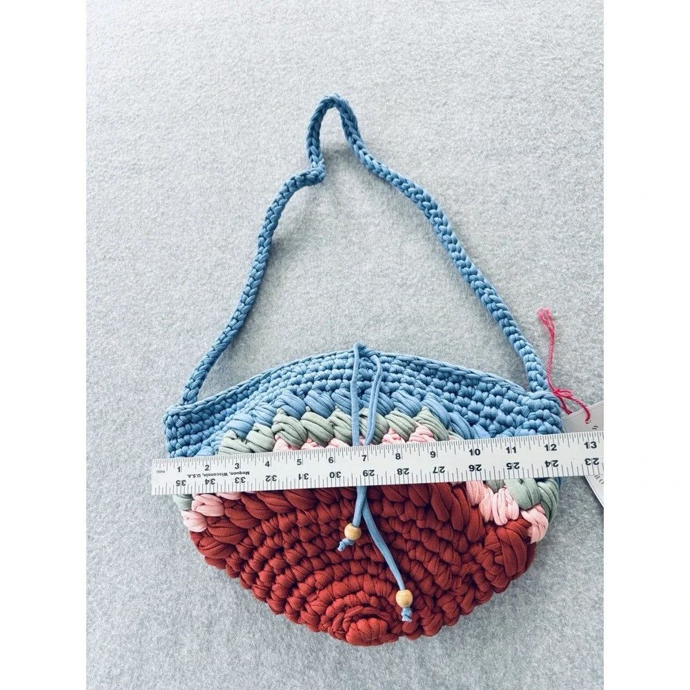 Handmade Crochet Chunky Knit Vibrant Colorful Bag Purse Braided Strap W/Tags